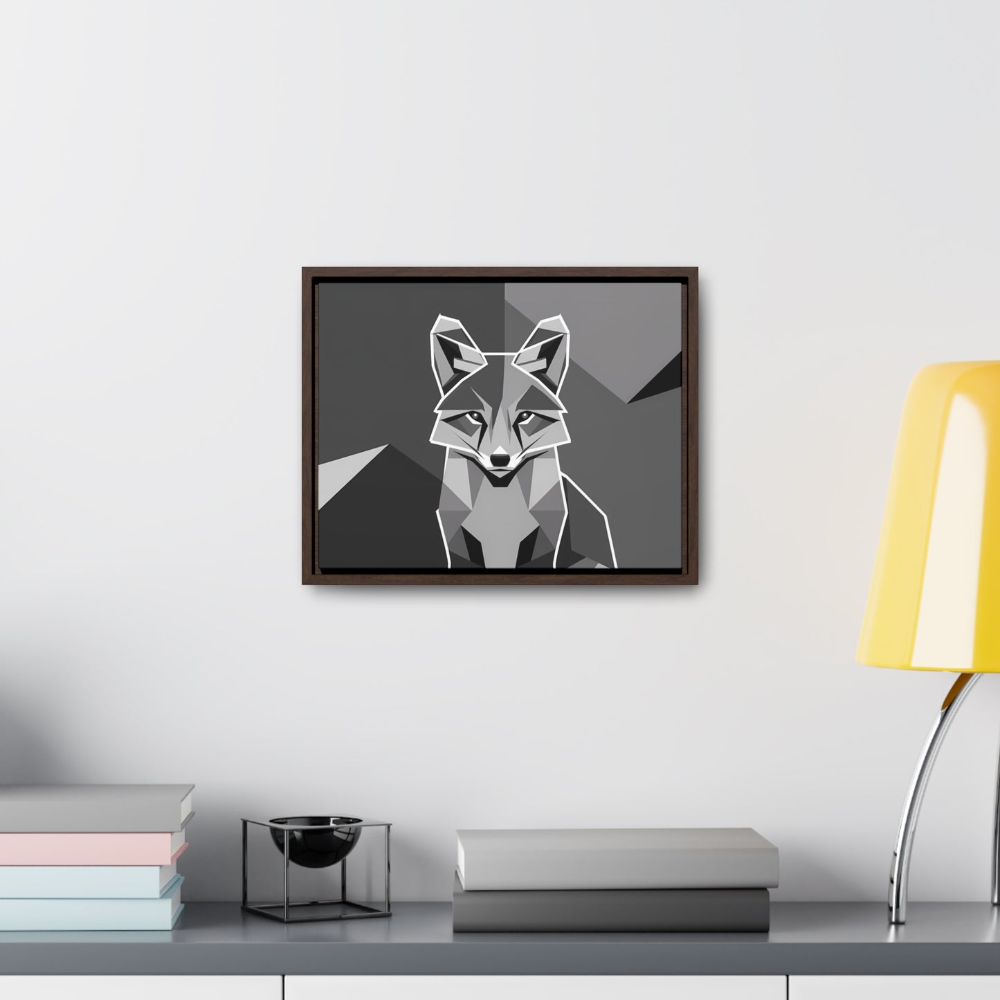"Geometric Fox in Monochrome" - Gallery Canvas Wraps, Horizontal Frame