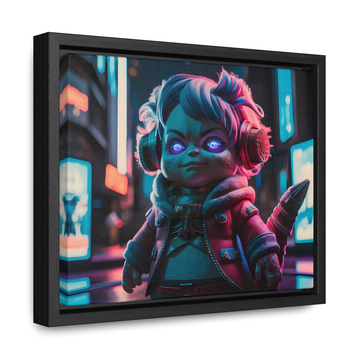 Neon Guardian in the Cyber City - Gallery Canvas Wraps, Horizontal Frame