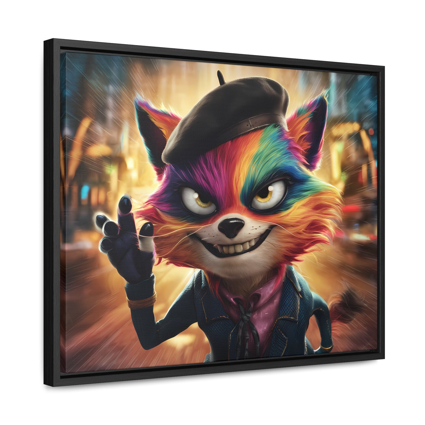 Feline Frenzy in the City Lights - Gallery Canvas Wraps, Horizontal Frame