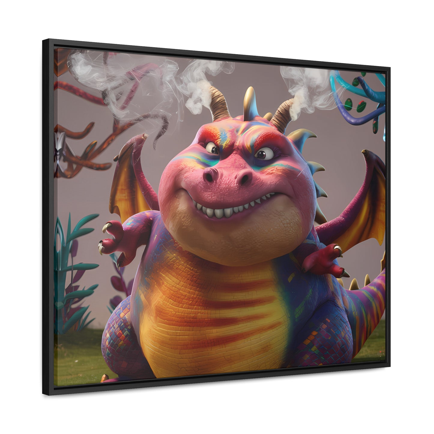 "Smug Rainbow Dragon in a Whimsical Forest" - Gallery Canvas Wraps, Horizontal Frame