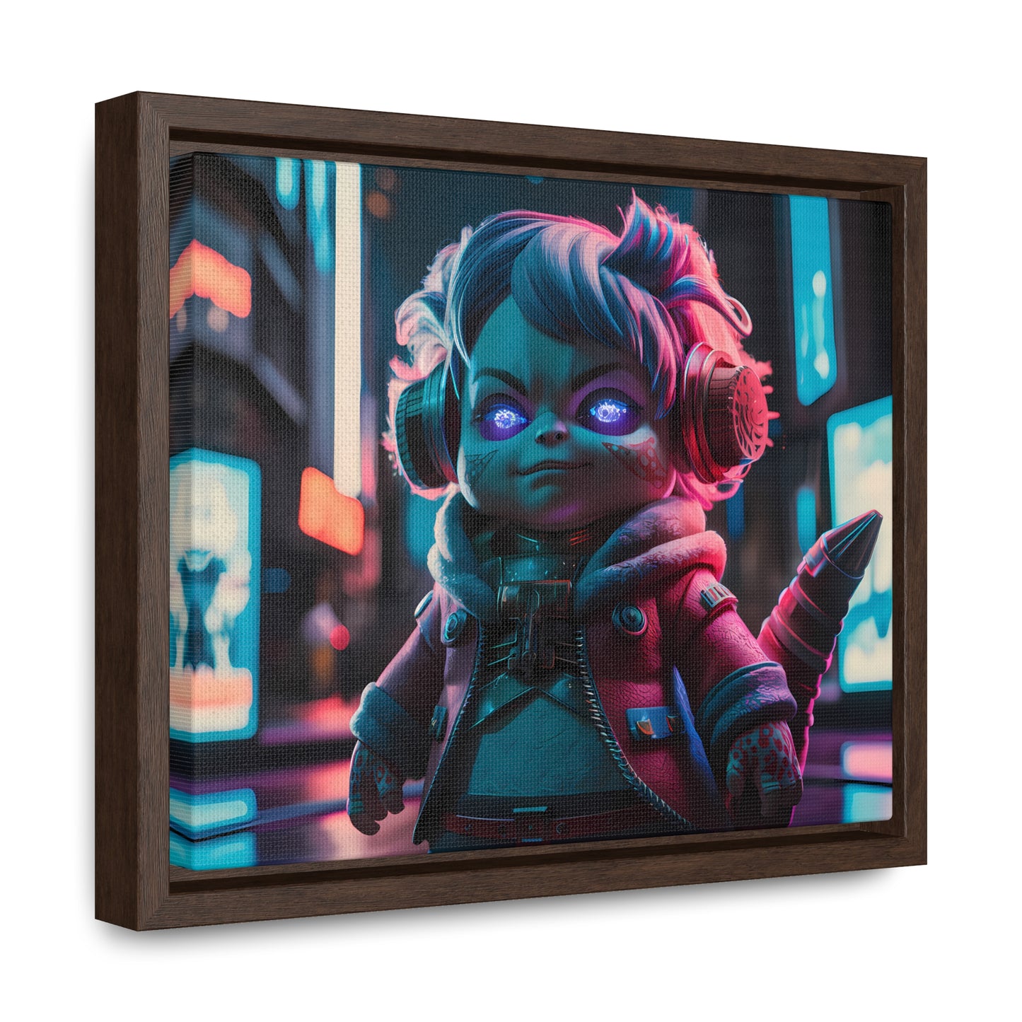 Neon Guardian in the Cyber City - Gallery Canvas Wraps, Horizontal Frame