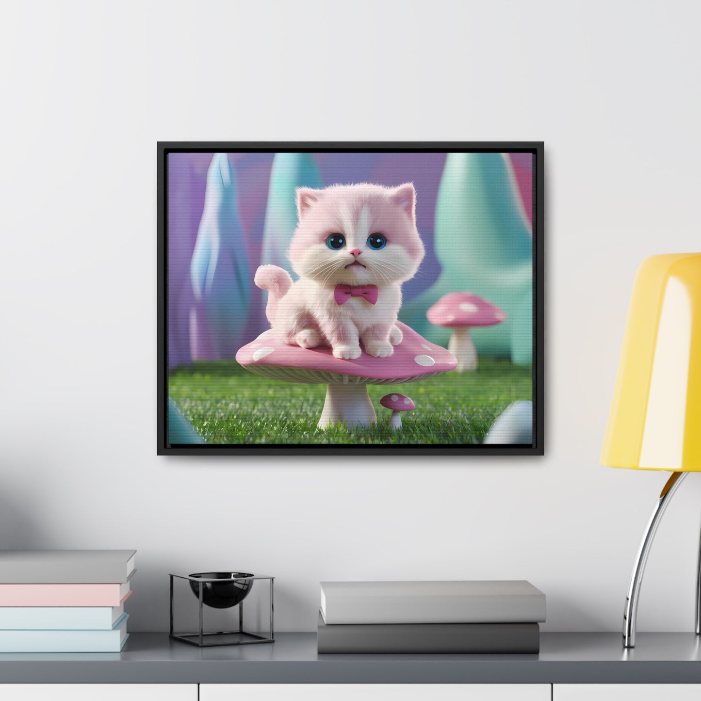 Whimsical Kitten on a Mushroom Throne - Gallery Canvas Wraps, Horizontal Frame