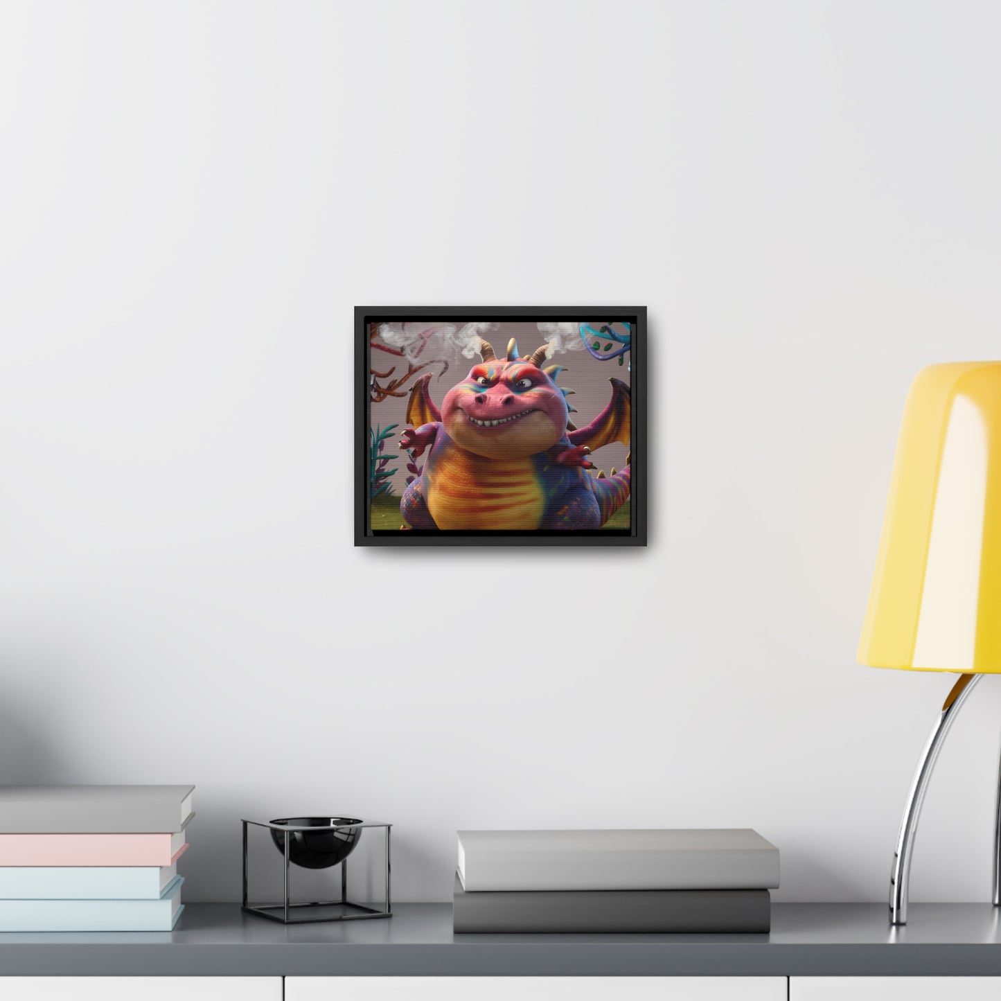 "Smug Rainbow Dragon in a Whimsical Forest" - Gallery Canvas Wraps, Horizontal Frame