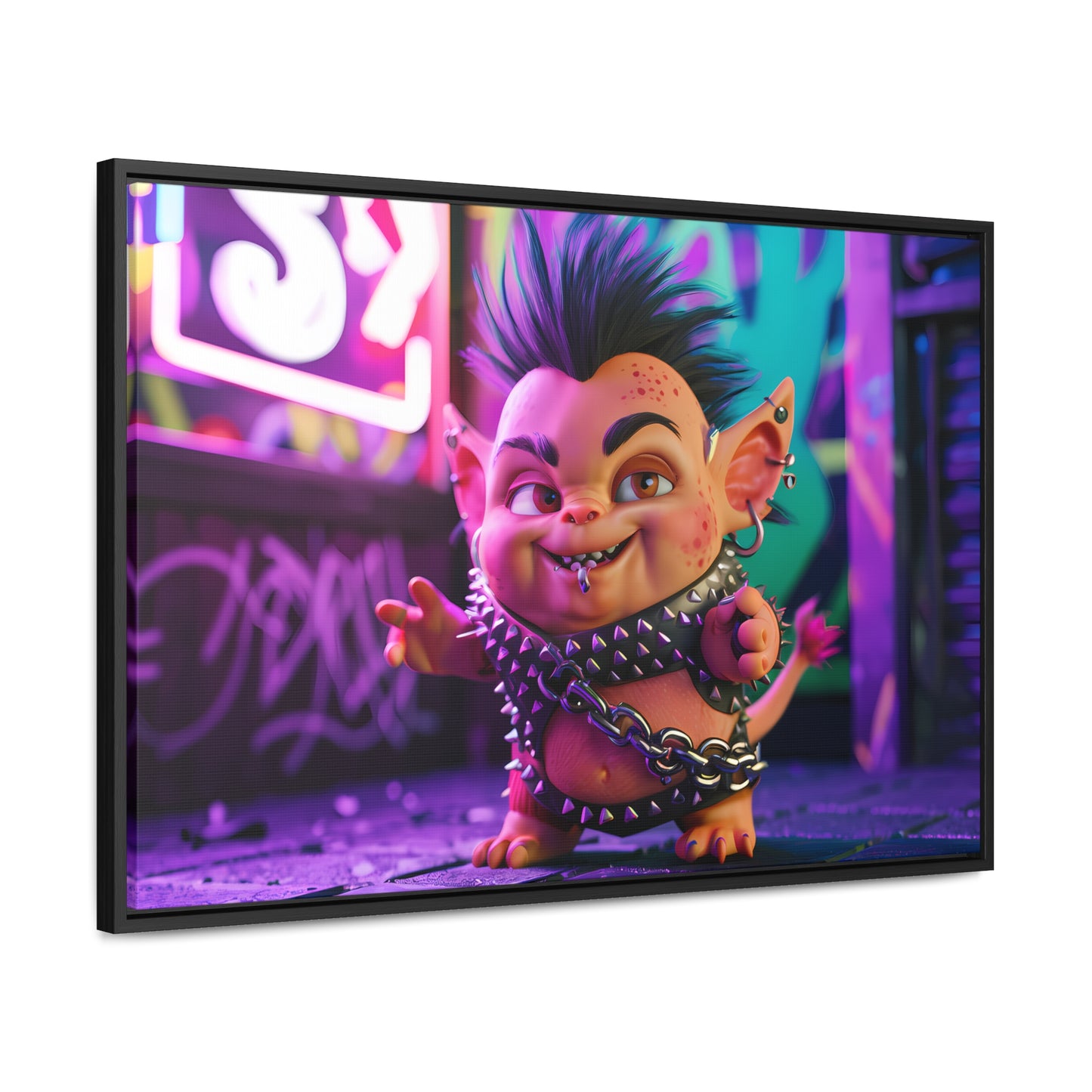 Punk Goblin in the Neon Alley - Gallery Canvas Wraps, Horizontal Frame