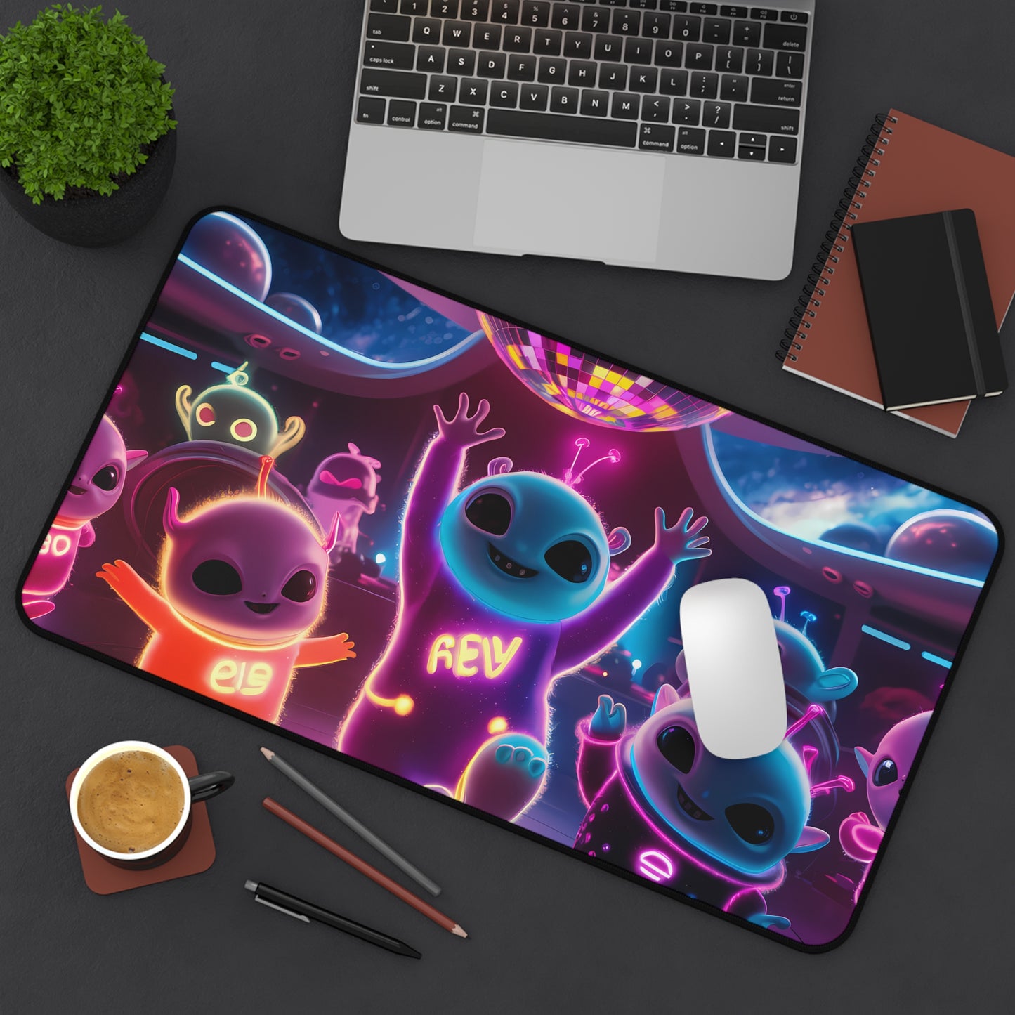 Alien Dance Party in Space - Desk Mat