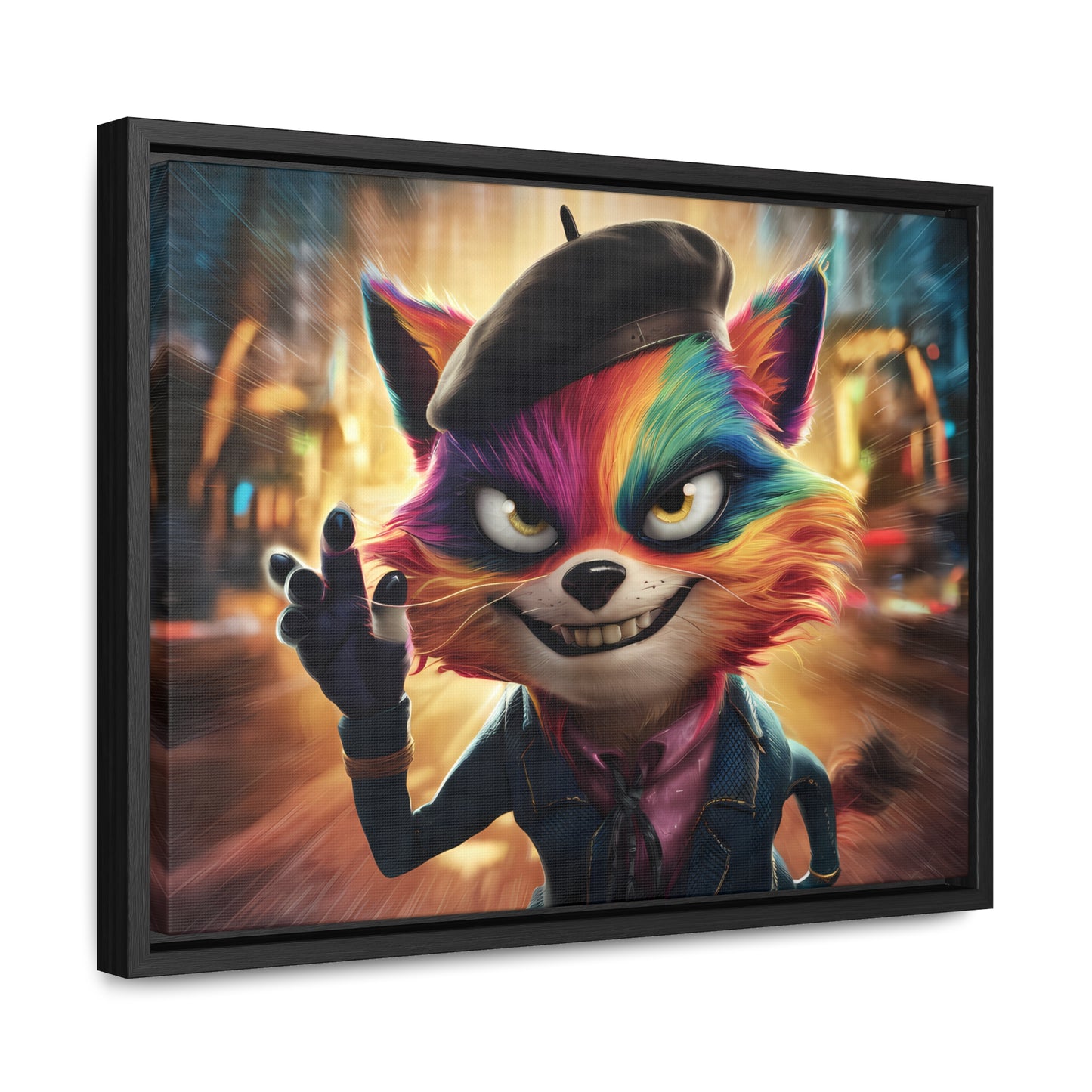 Feline Frenzy in the City Lights - Gallery Canvas Wraps, Horizontal Frame