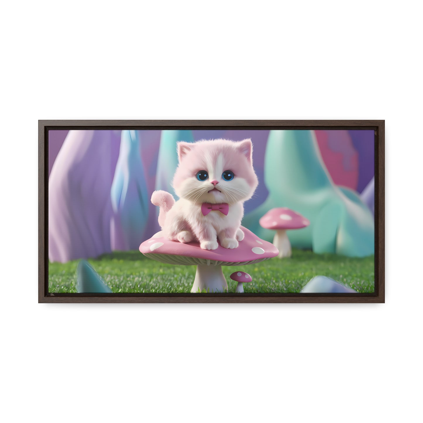 Whimsical Kitten on a Mushroom Throne - Gallery Canvas Wraps, Horizontal Frame