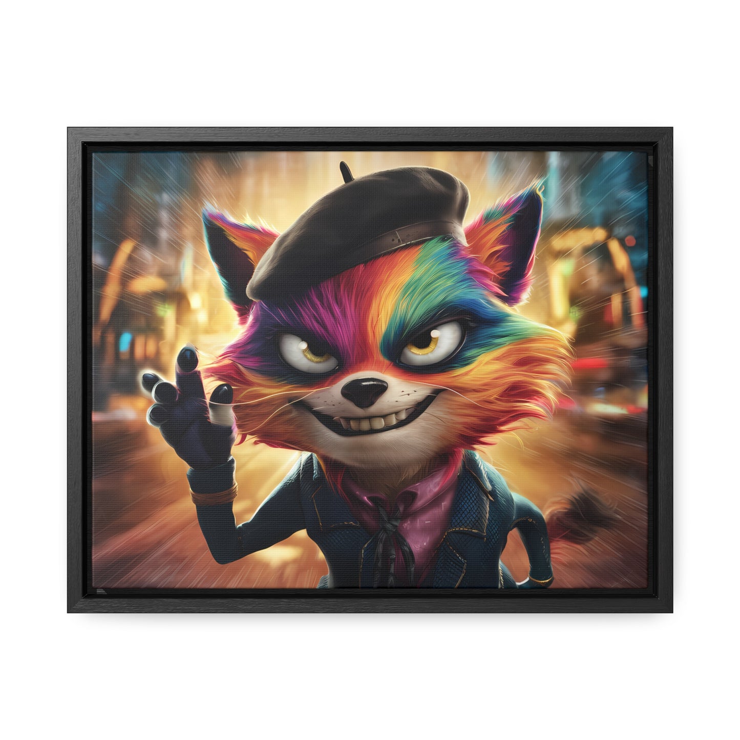 Feline Frenzy in the City Lights - Gallery Canvas Wraps, Horizontal Frame