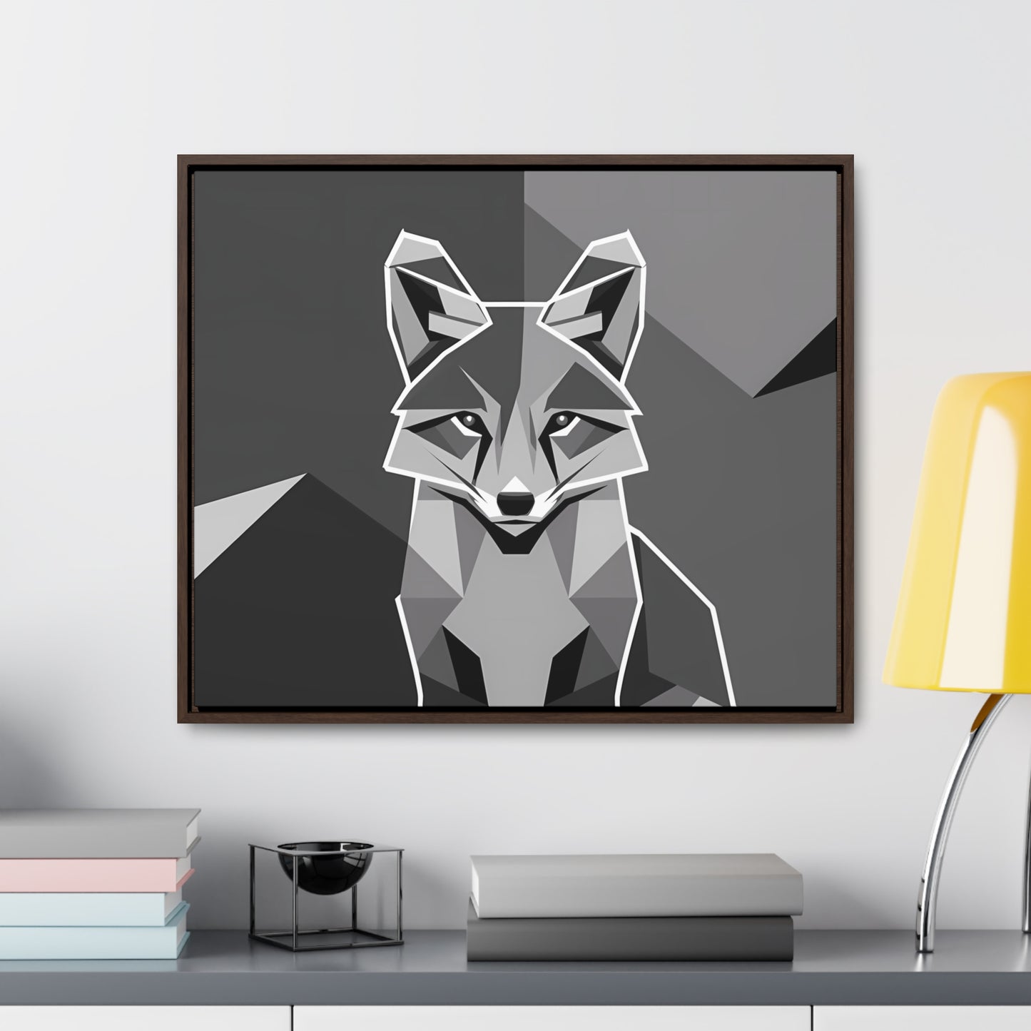 "Geometric Fox in Monochrome" - Gallery Canvas Wraps, Horizontal Frame