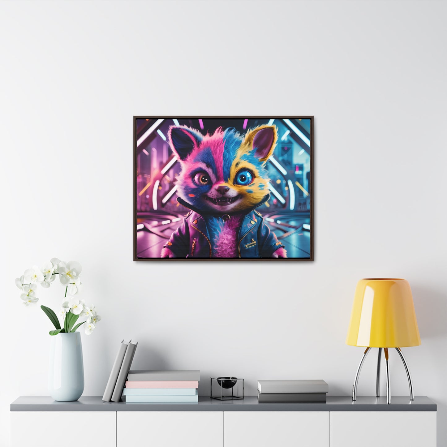 Neon Paws in the Cyber City - Gallery Canvas Wraps, Horizontal Frame