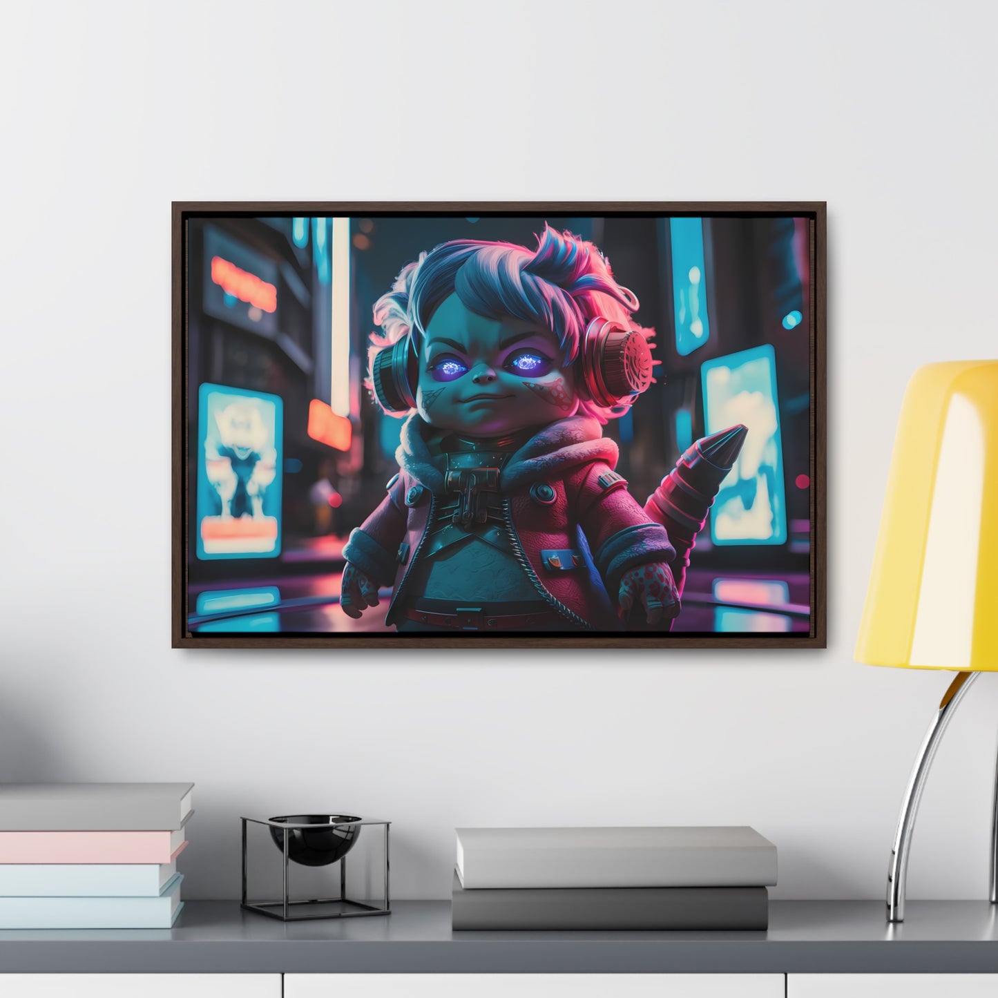 Neon Guardian in the Cyber City - Gallery Canvas Wraps, Horizontal Frame