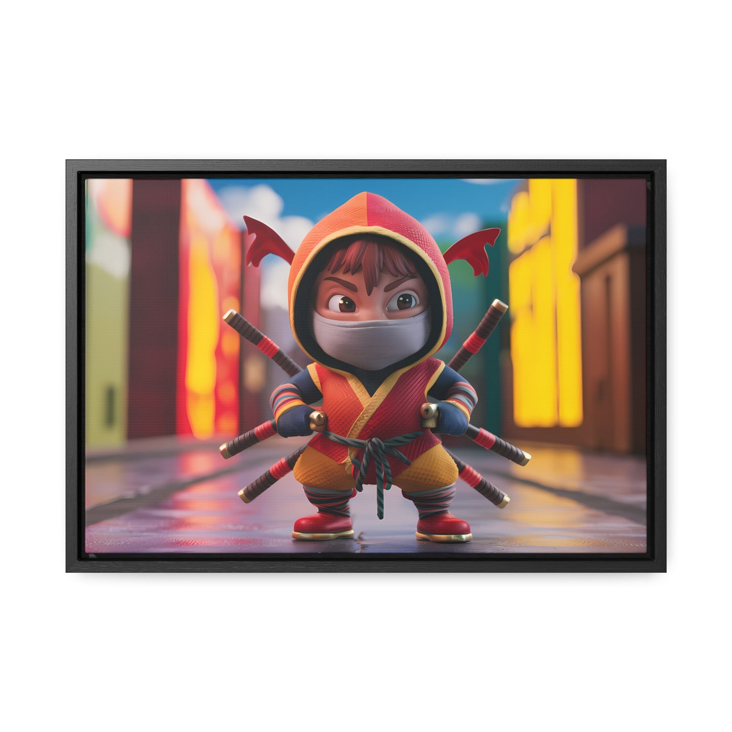 "Chibi Ninja Warrior in the City" - Gallery Canvas Wraps, Horizontal Frame