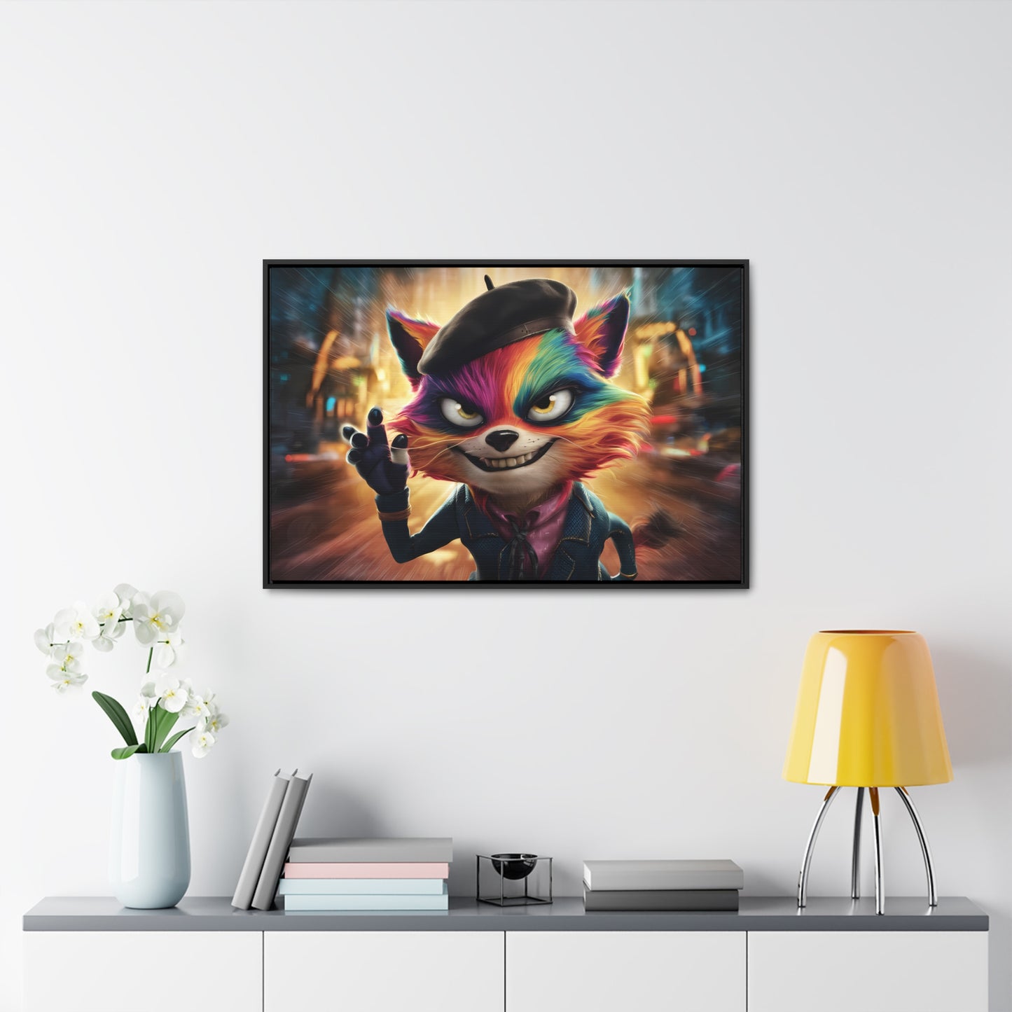 Feline Frenzy in the City Lights - Gallery Canvas Wraps, Horizontal Frame