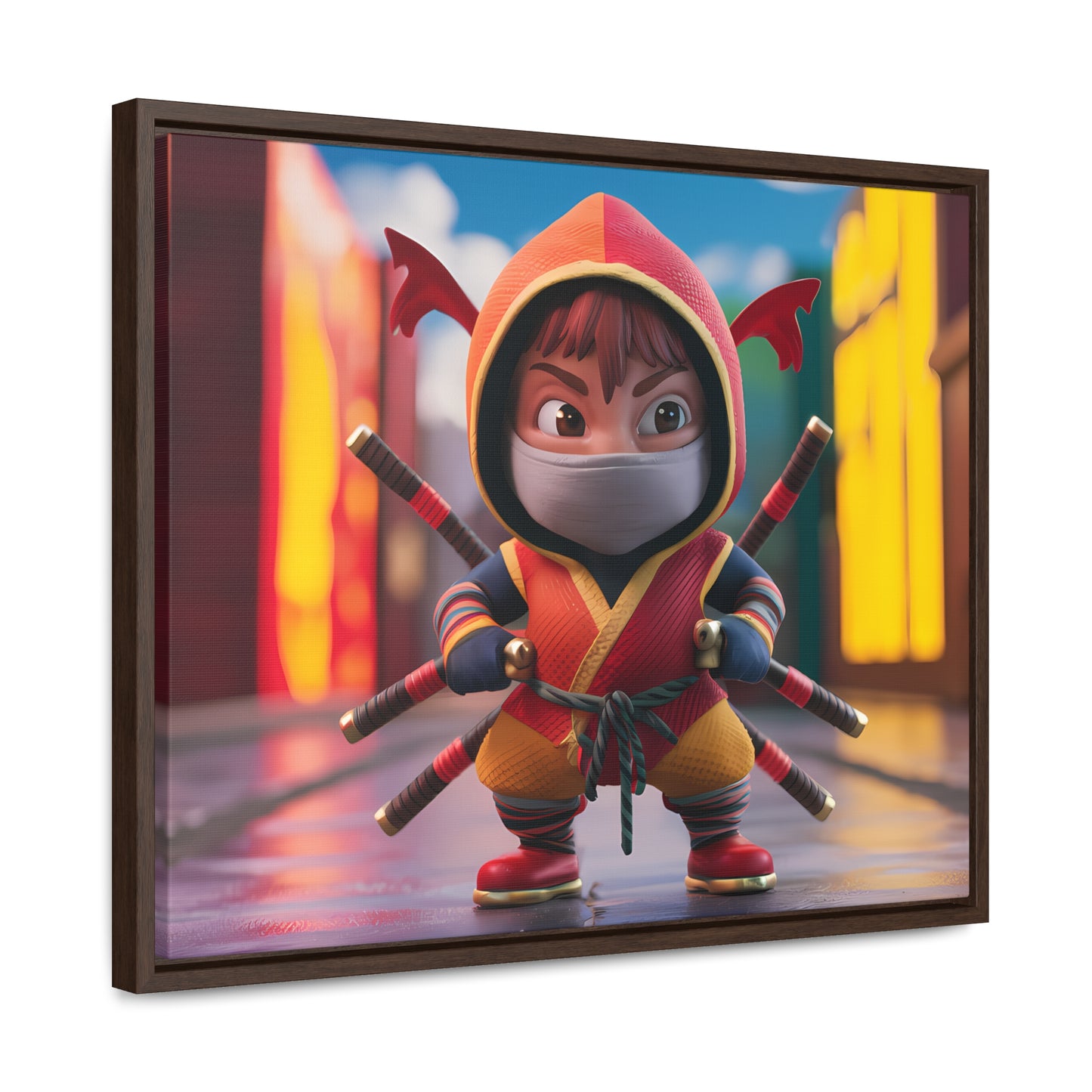 "Chibi Ninja Warrior in the City" - Gallery Canvas Wraps, Horizontal Frame