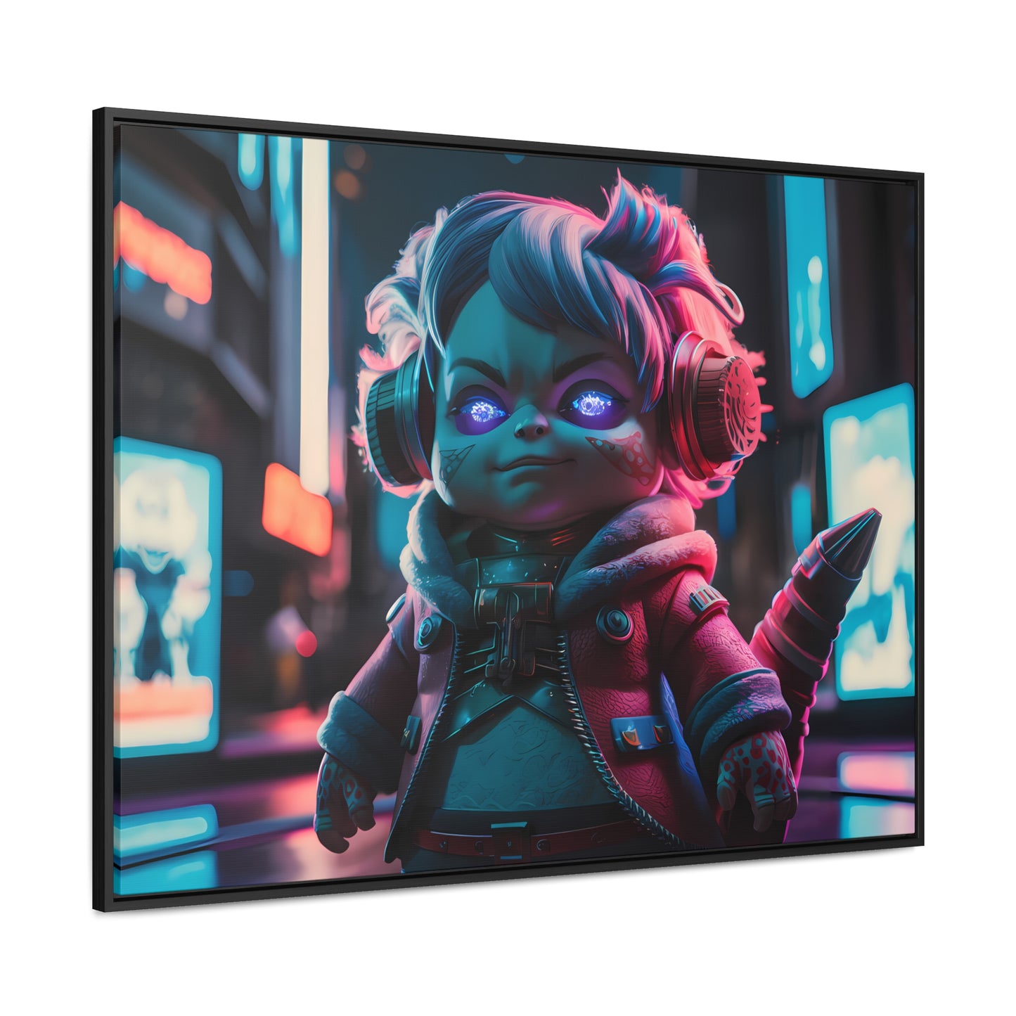 Neon Guardian in the Cyber City - Gallery Canvas Wraps, Horizontal Frame