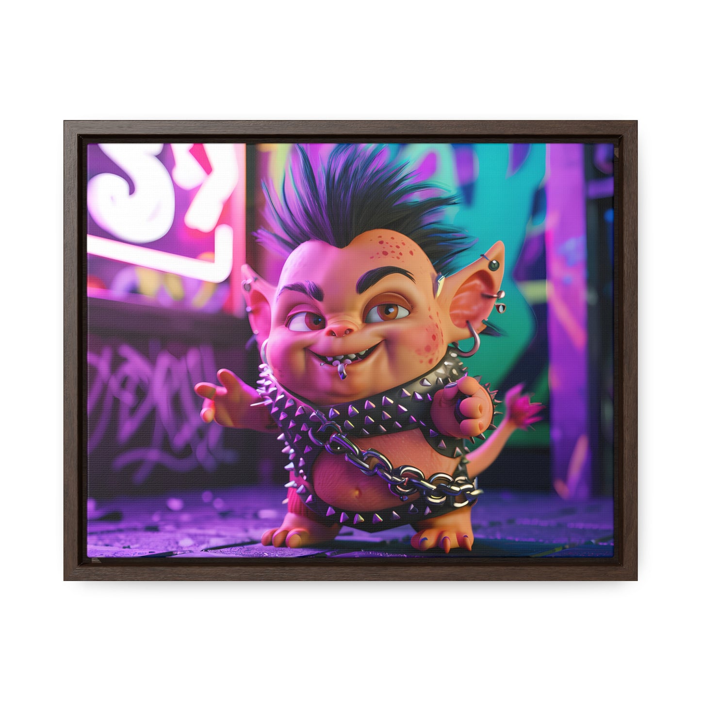 Punk Goblin in the Neon Alley - Gallery Canvas Wraps, Horizontal Frame