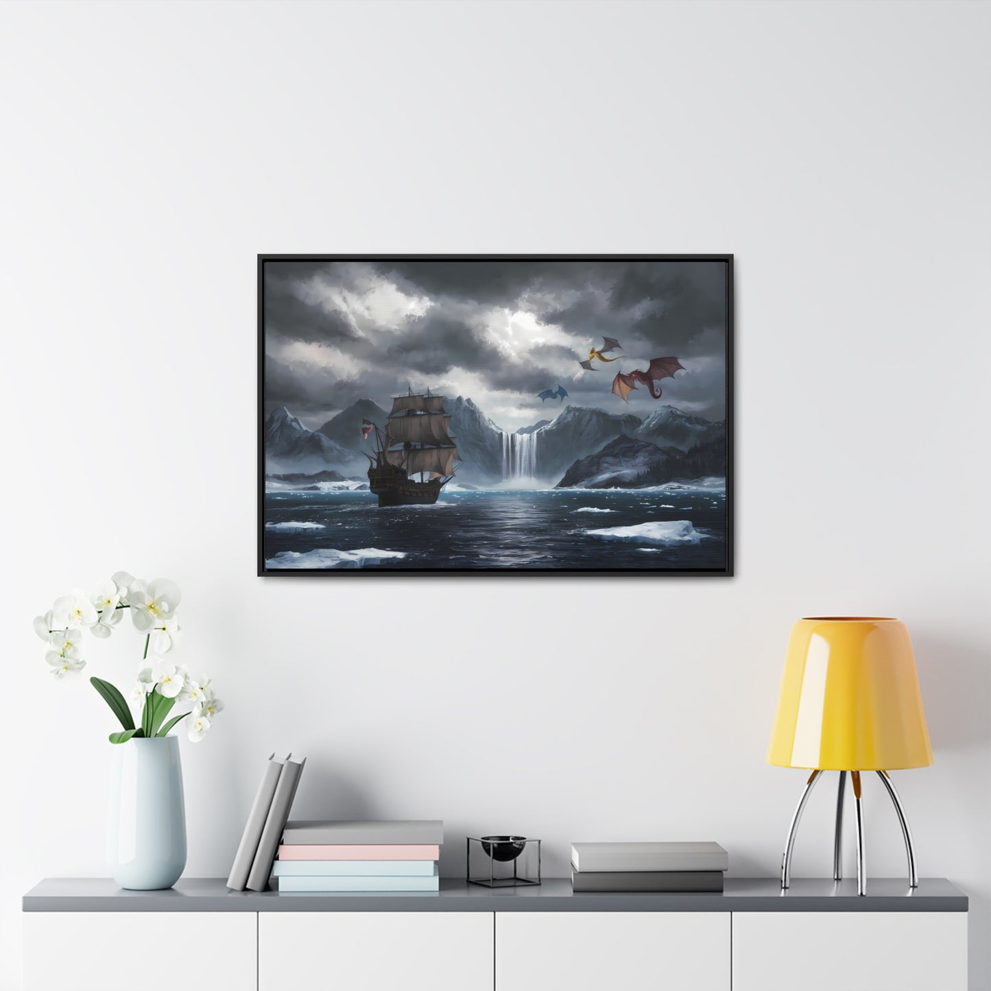 "The Voyage to Dragon's Fjord" - Gallery Canvas Wraps, Horizontal Frame
