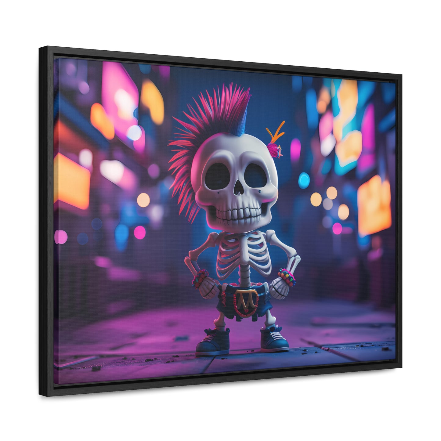 Punk Skeleton in Neon City - Gallery Canvas Wraps, Horizontal Frame