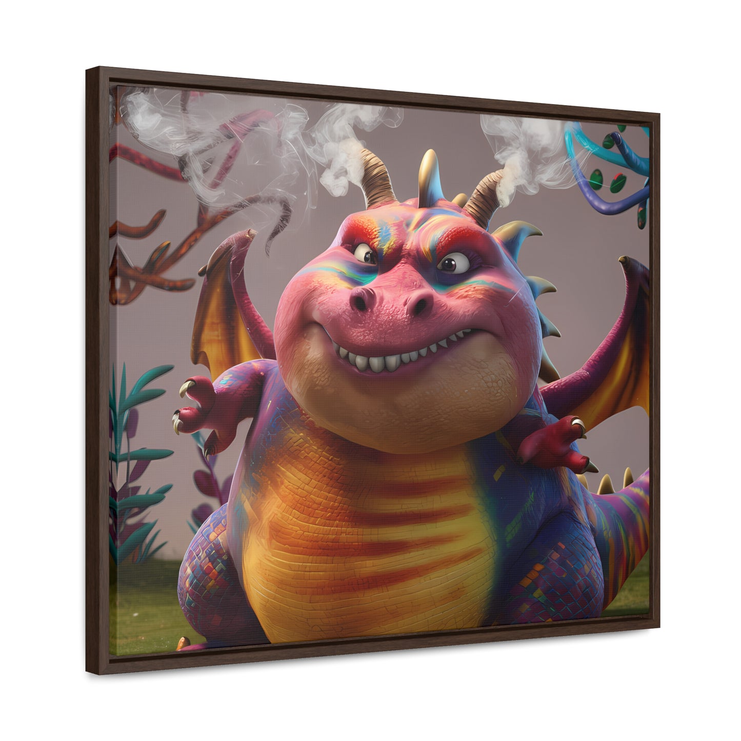 "Smug Rainbow Dragon in a Whimsical Forest" - Gallery Canvas Wraps, Horizontal Frame