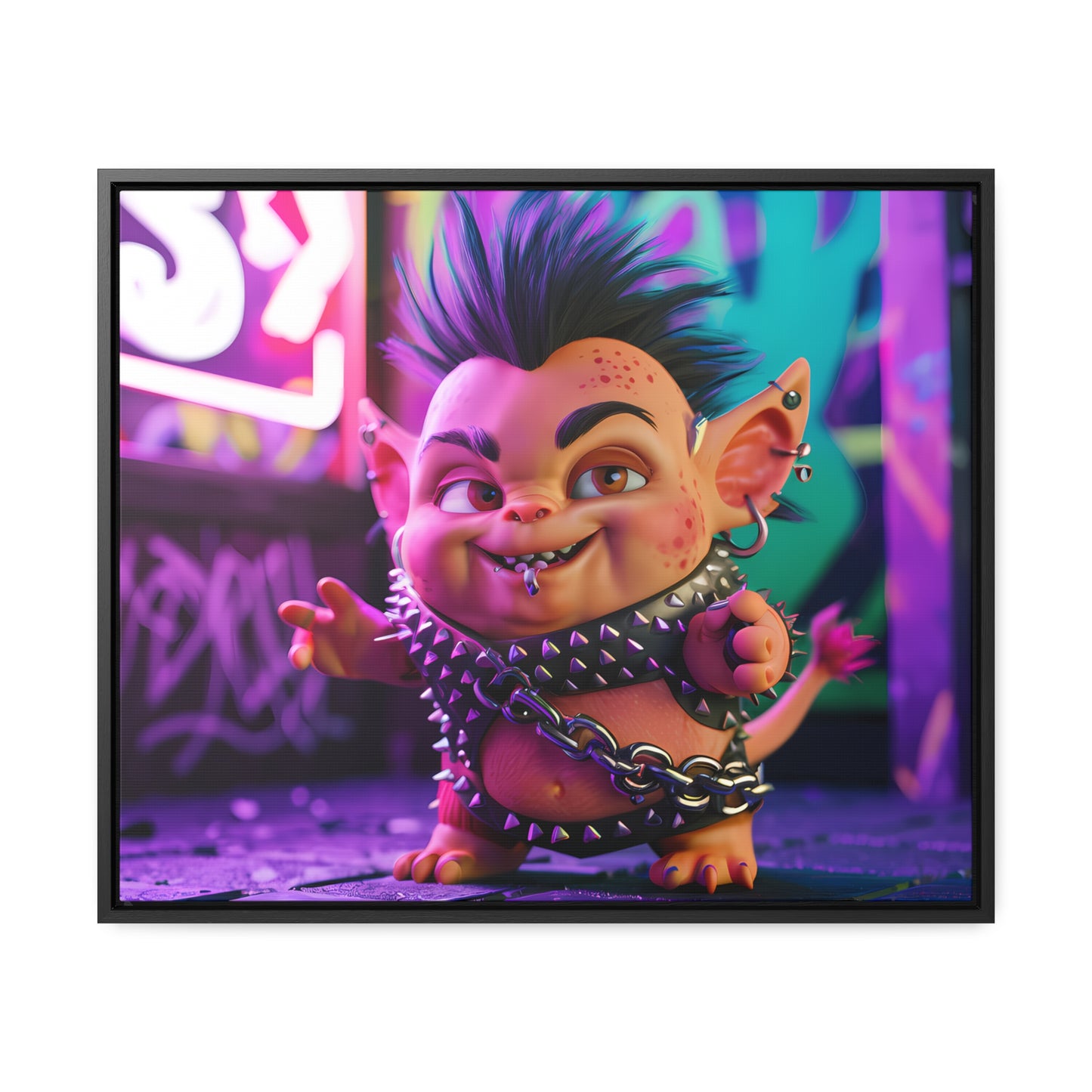 Punk Goblin in the Neon Alley - Gallery Canvas Wraps, Horizontal Frame