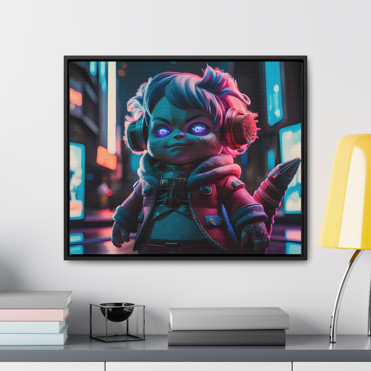 Neon Guardian in the Cyber City - Gallery Canvas Wraps, Horizontal Frame