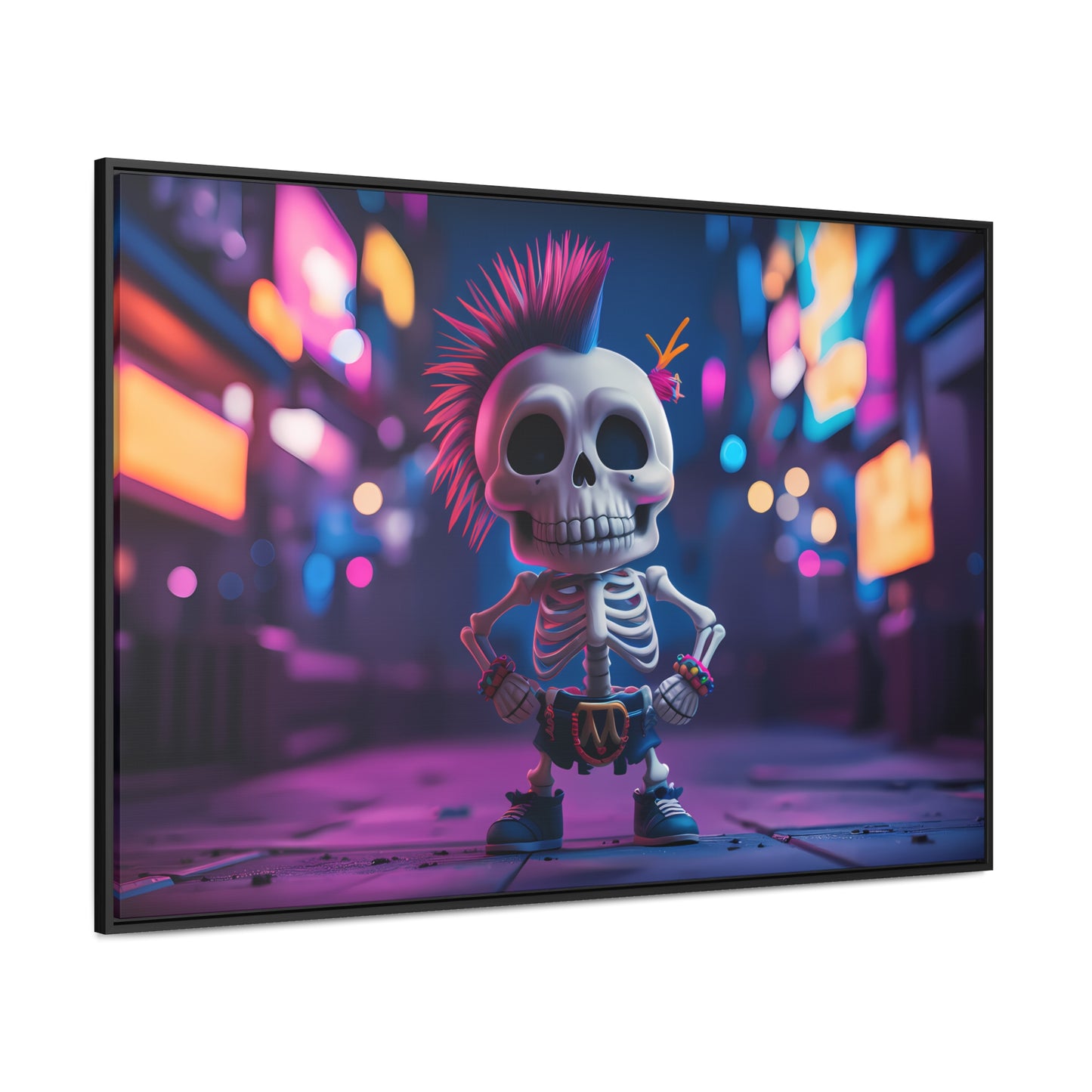 Punk Skeleton in Neon City - Gallery Canvas Wraps, Horizontal Frame