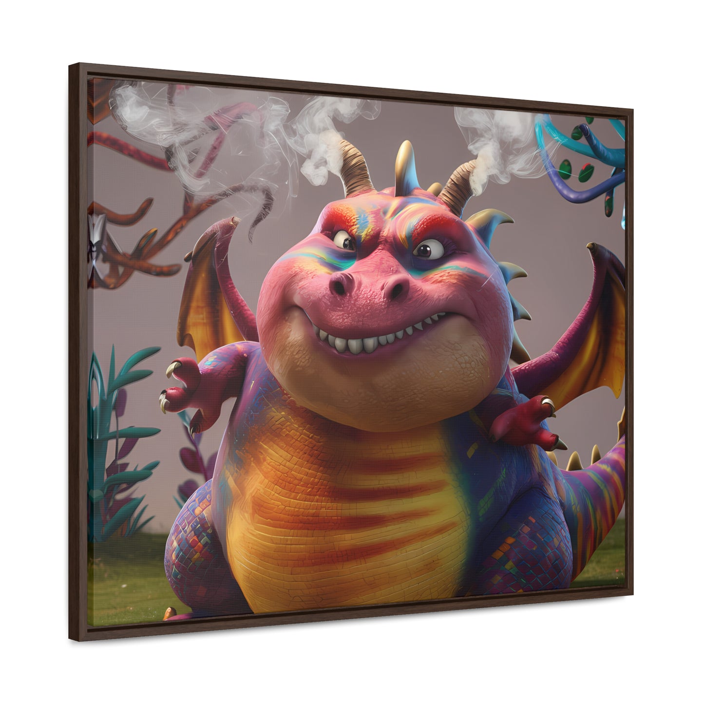 "Smug Rainbow Dragon in a Whimsical Forest" - Gallery Canvas Wraps, Horizontal Frame