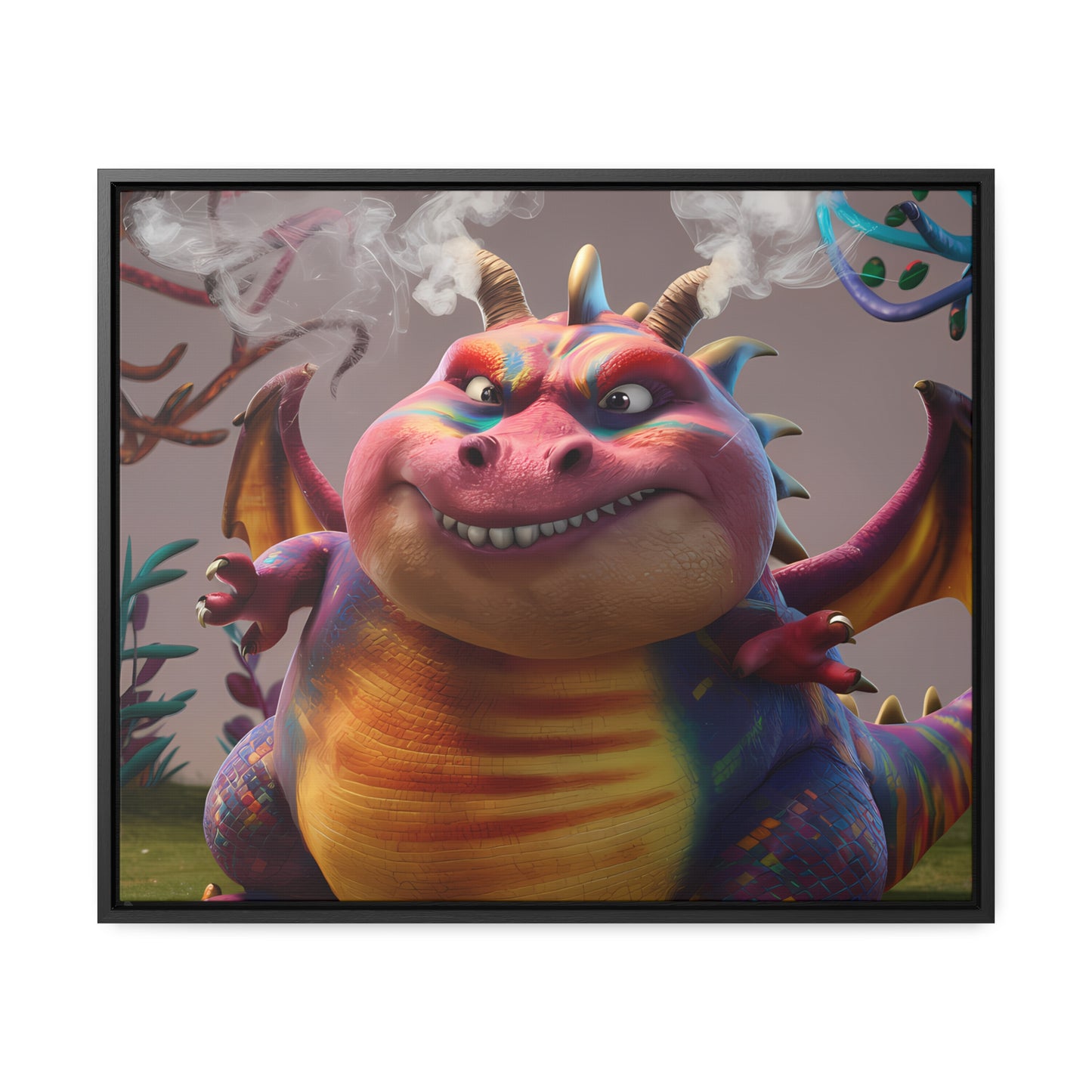"Smug Rainbow Dragon in a Whimsical Forest" - Gallery Canvas Wraps, Horizontal Frame