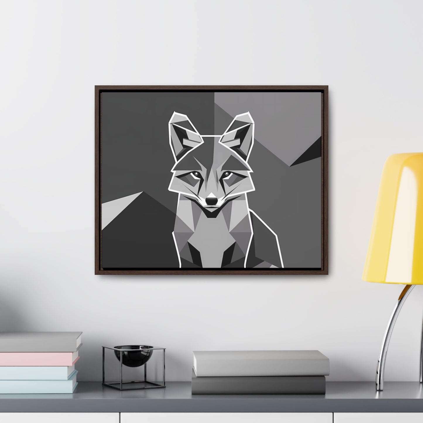 "Geometric Fox in Monochrome" - Gallery Canvas Wraps, Horizontal Frame