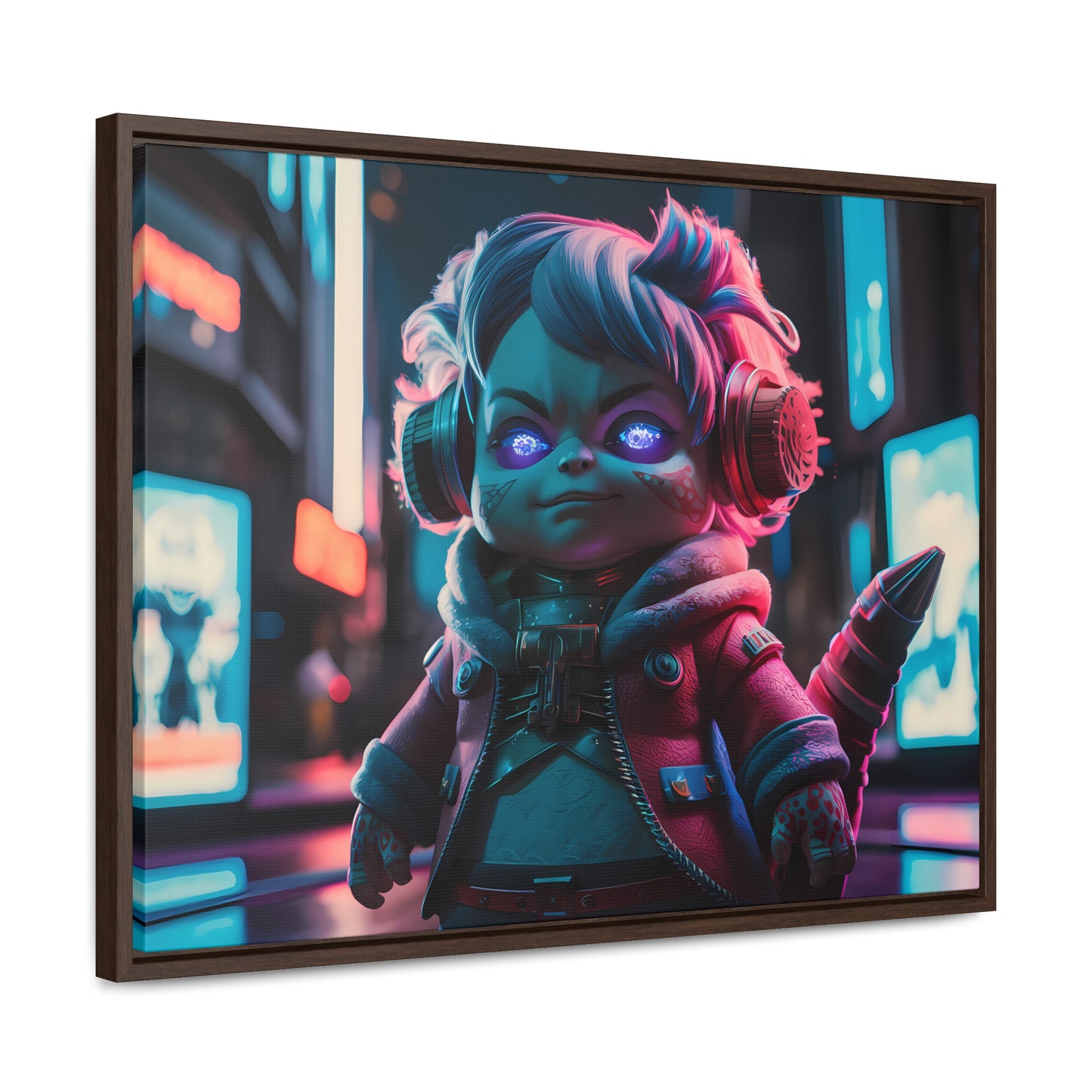 Neon Guardian in the Cyber City - Gallery Canvas Wraps, Horizontal Frame