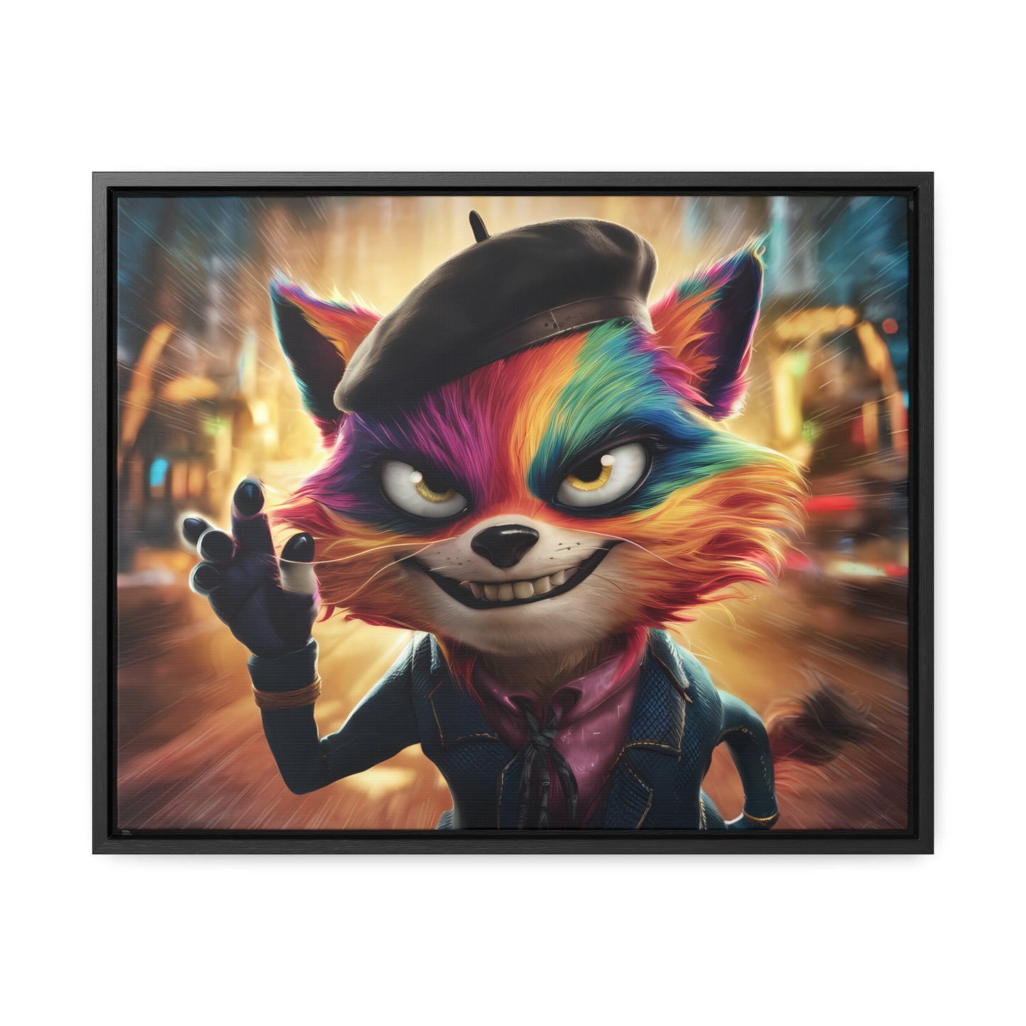 Feline Frenzy in the City Lights - Gallery Canvas Wraps, Horizontal Frame