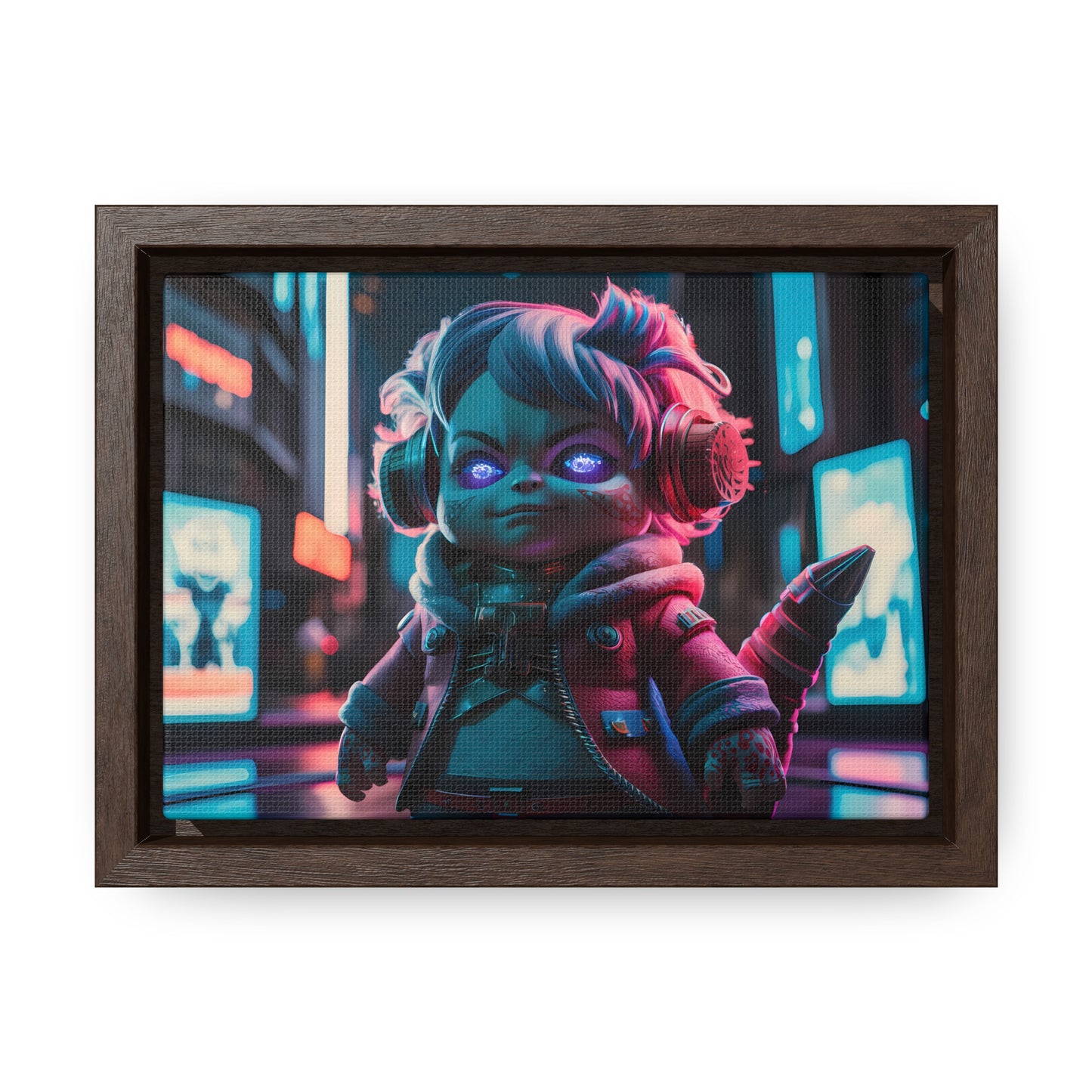 Neon Guardian in the Cyber City - Gallery Canvas Wraps, Horizontal Frame