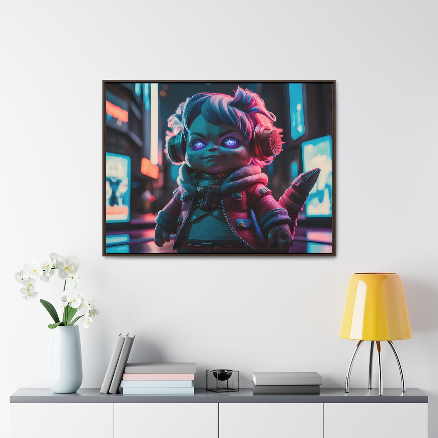 Neon Guardian in the Cyber City - Gallery Canvas Wraps, Horizontal Frame