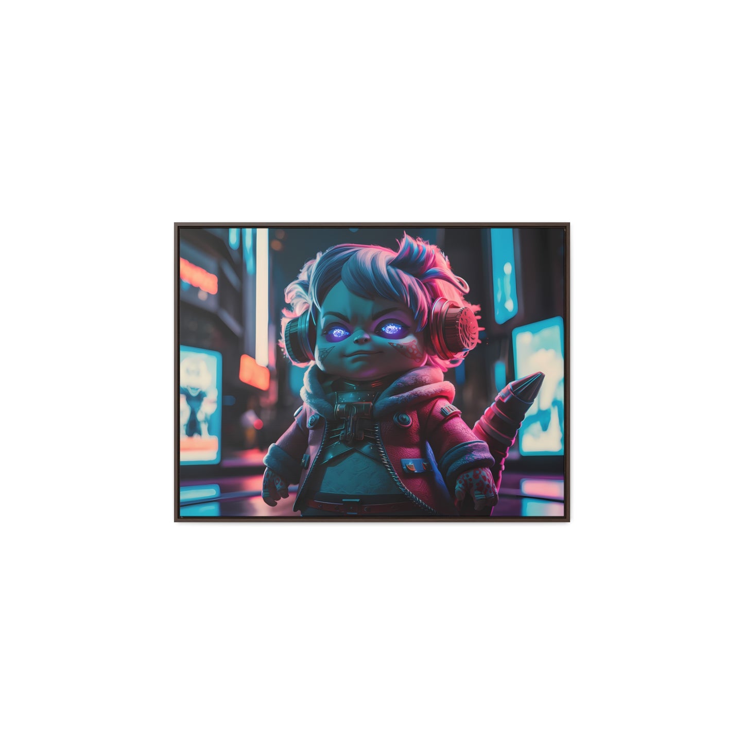 Neon Guardian in the Cyber City - Gallery Canvas Wraps, Horizontal Frame