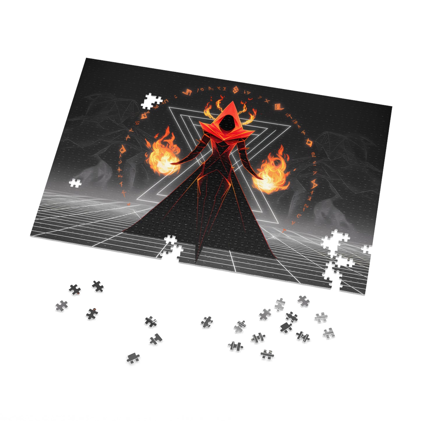 "Arcane Pyromancer in the Digital Realm" - Jigsaw Puzzle (30, 110, 252, 500,1000-Piece)