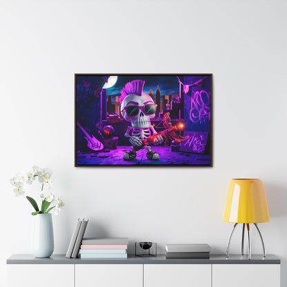 "Punk Rock Skeleton Warrior in Neon City" - Gallery Canvas Wraps, Horizontal Frame