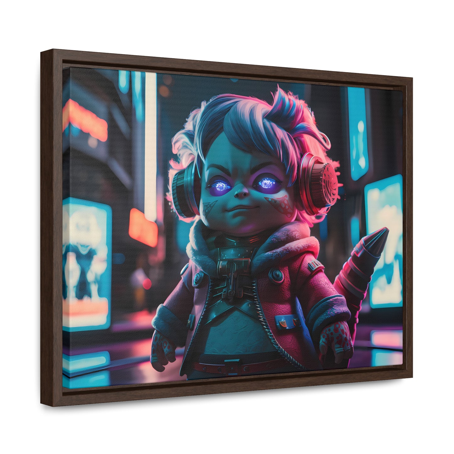 Neon Guardian in the Cyber City - Gallery Canvas Wraps, Horizontal Frame