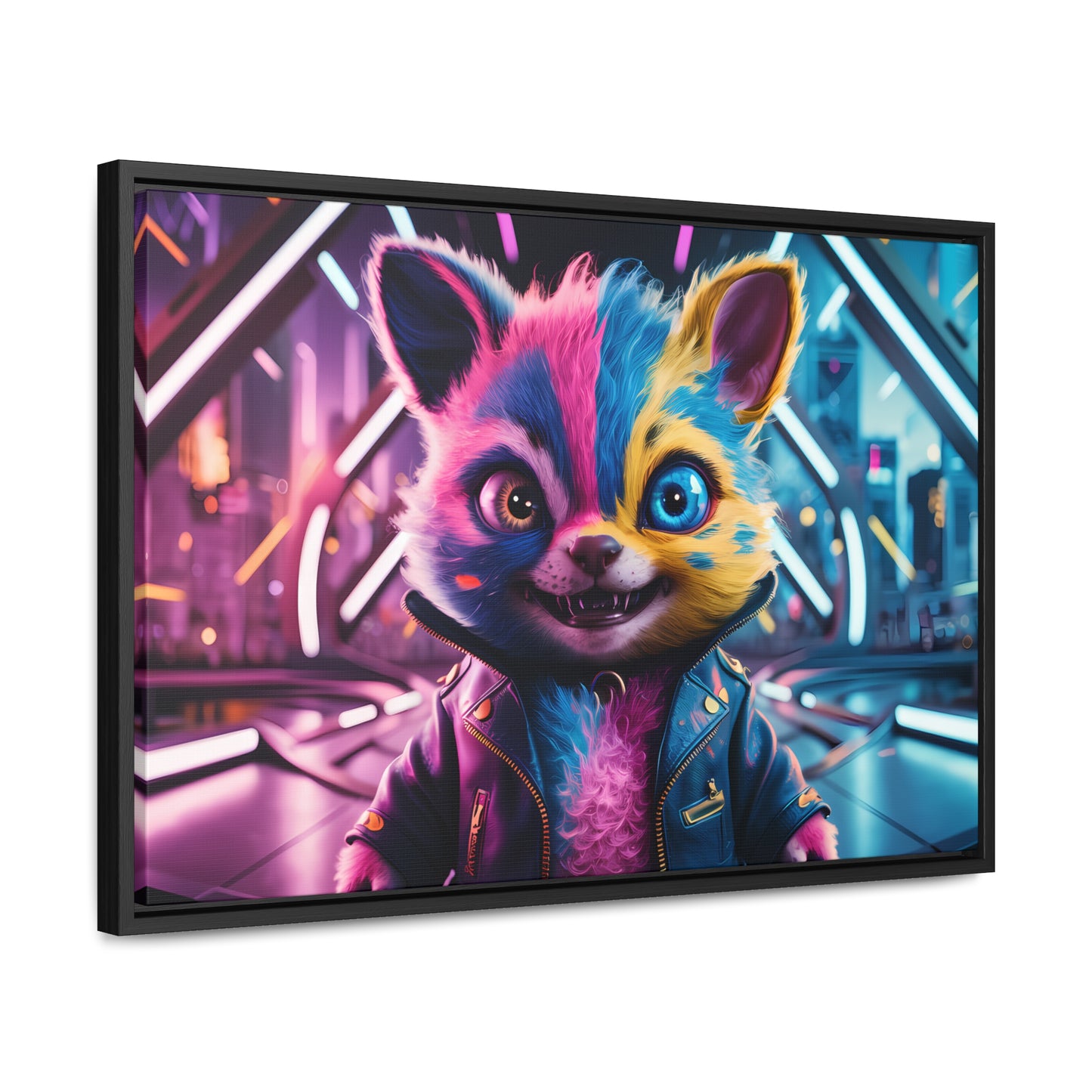Neon Paws in the Cyber City - Gallery Canvas Wraps, Horizontal Frame