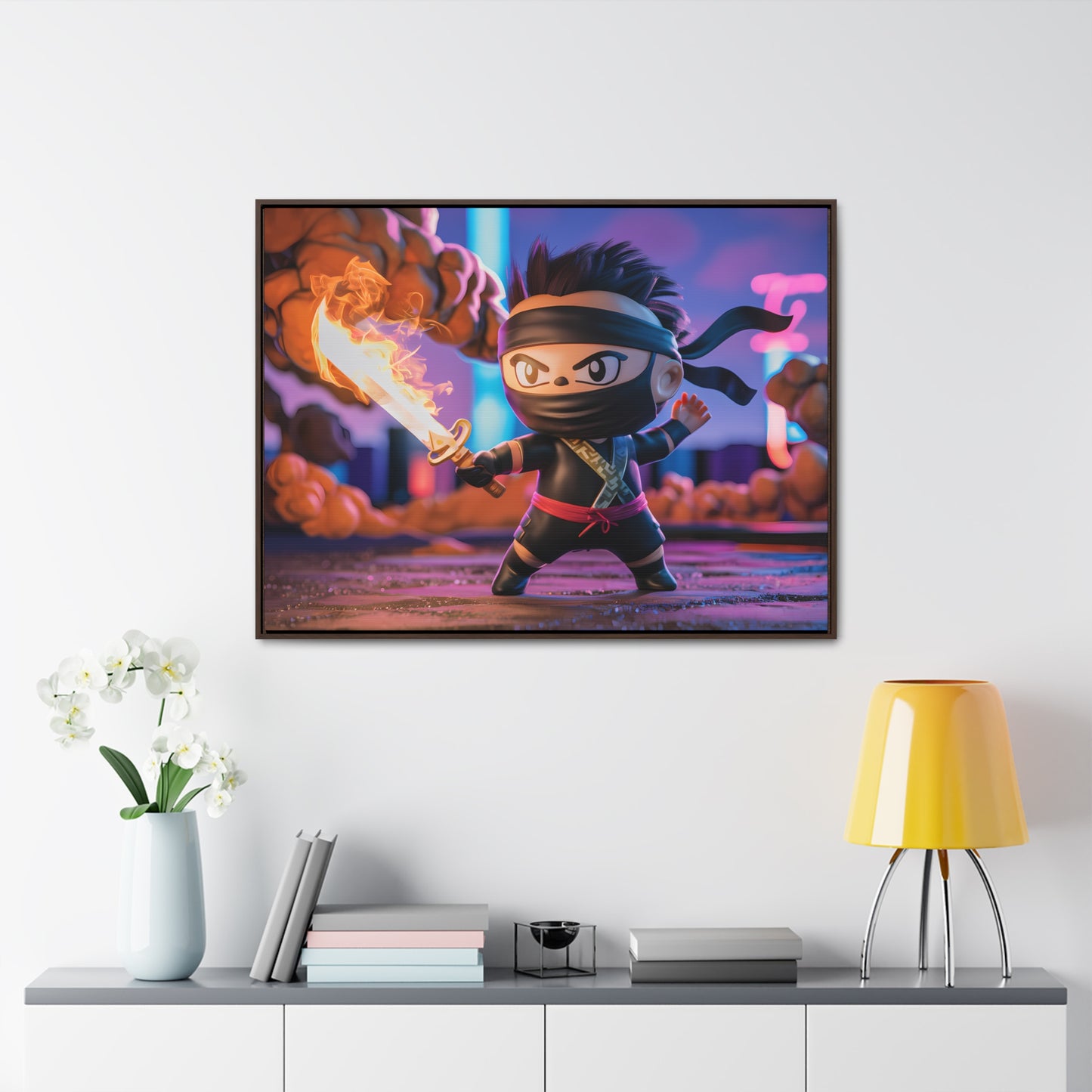 "Flameblade Ninja in Action" - Gallery Canvas Wraps, Horizontal Frame