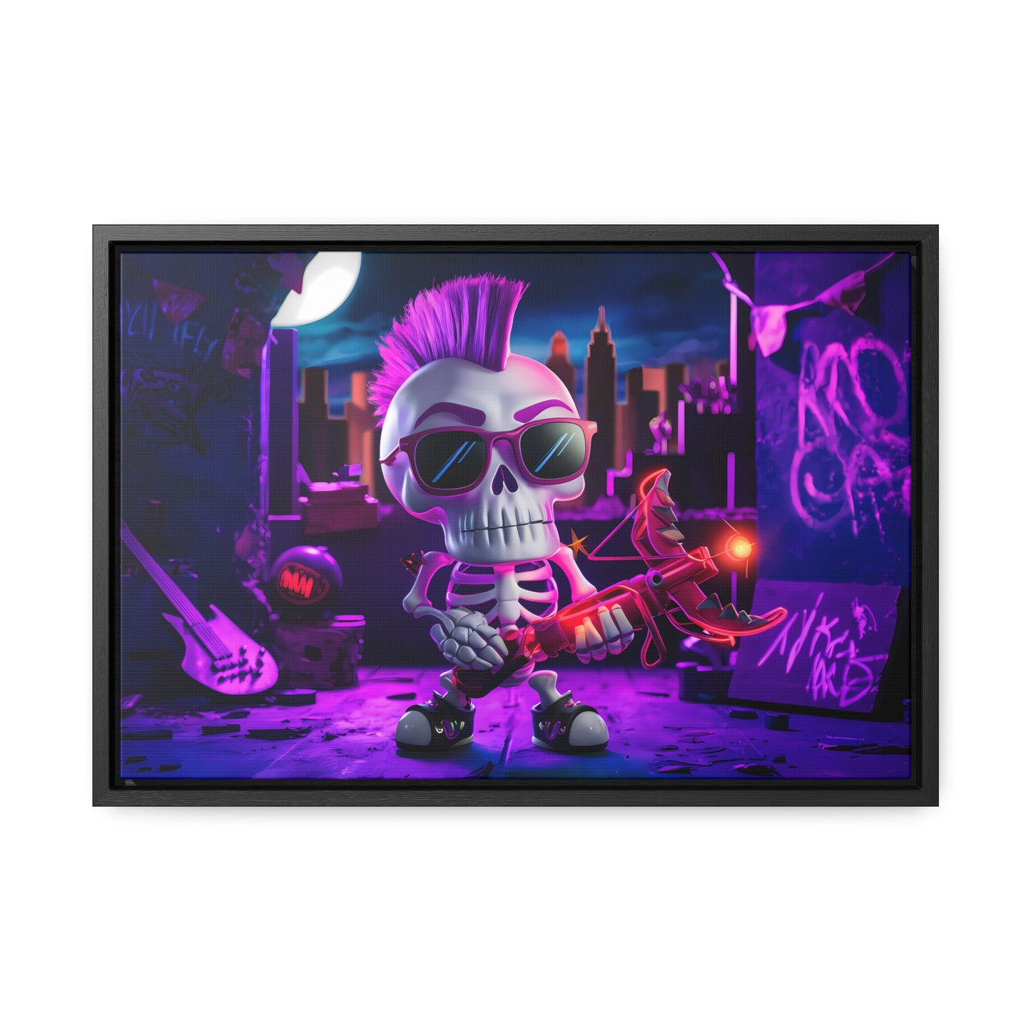 "Punk Rock Skeleton Warrior in Neon City" - Gallery Canvas Wraps, Horizontal Frame