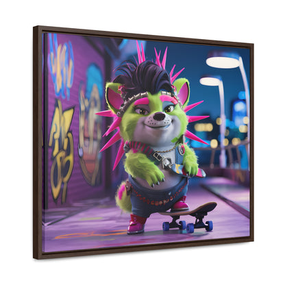 Punk Pup on a Neon Night - Gallery Canvas Wraps, Horizontal Frame