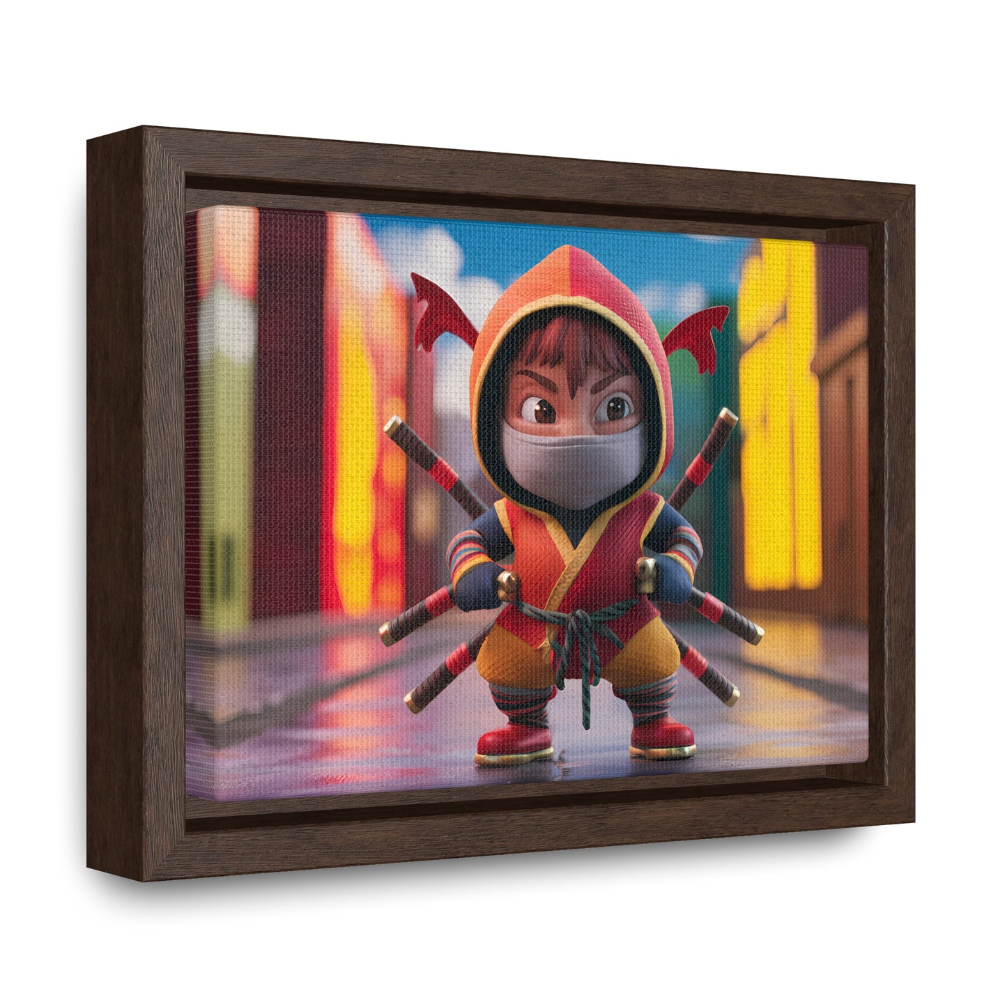 "Chibi Ninja Warrior in the City" - Gallery Canvas Wraps, Horizontal Frame