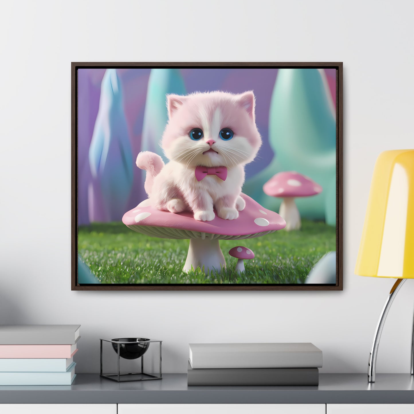 Whimsical Kitten on a Mushroom Throne - Gallery Canvas Wraps, Horizontal Frame
