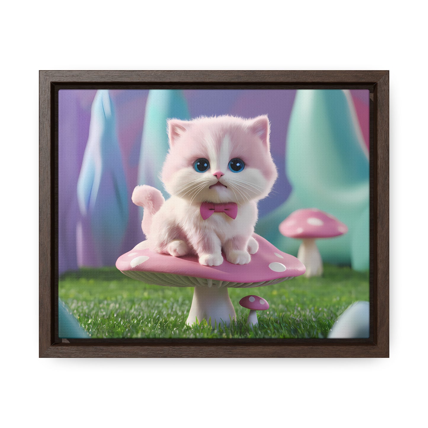 Whimsical Kitten on a Mushroom Throne - Gallery Canvas Wraps, Horizontal Frame