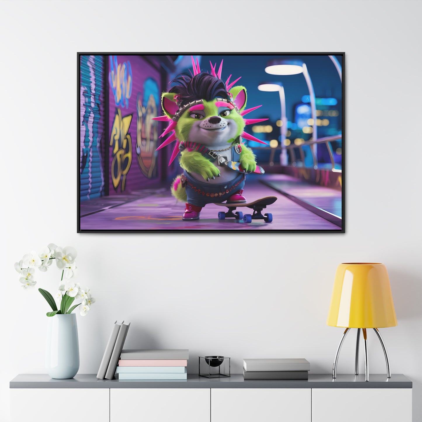 Punk Pup on a Neon Night - Gallery Canvas Wraps, Horizontal Frame