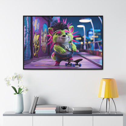 Punk Pup on a Neon Night - Gallery Canvas Wraps, Horizontal Frame