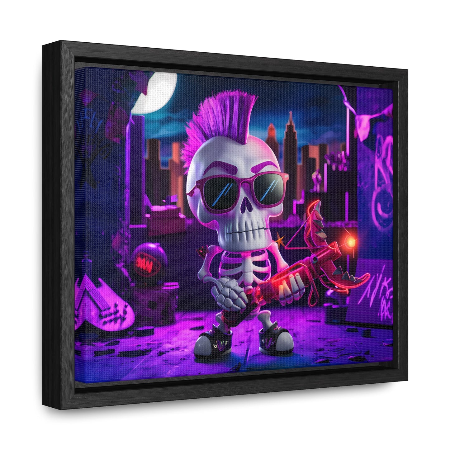 "Punk Rock Skeleton Warrior in Neon City" - Gallery Canvas Wraps, Horizontal Frame