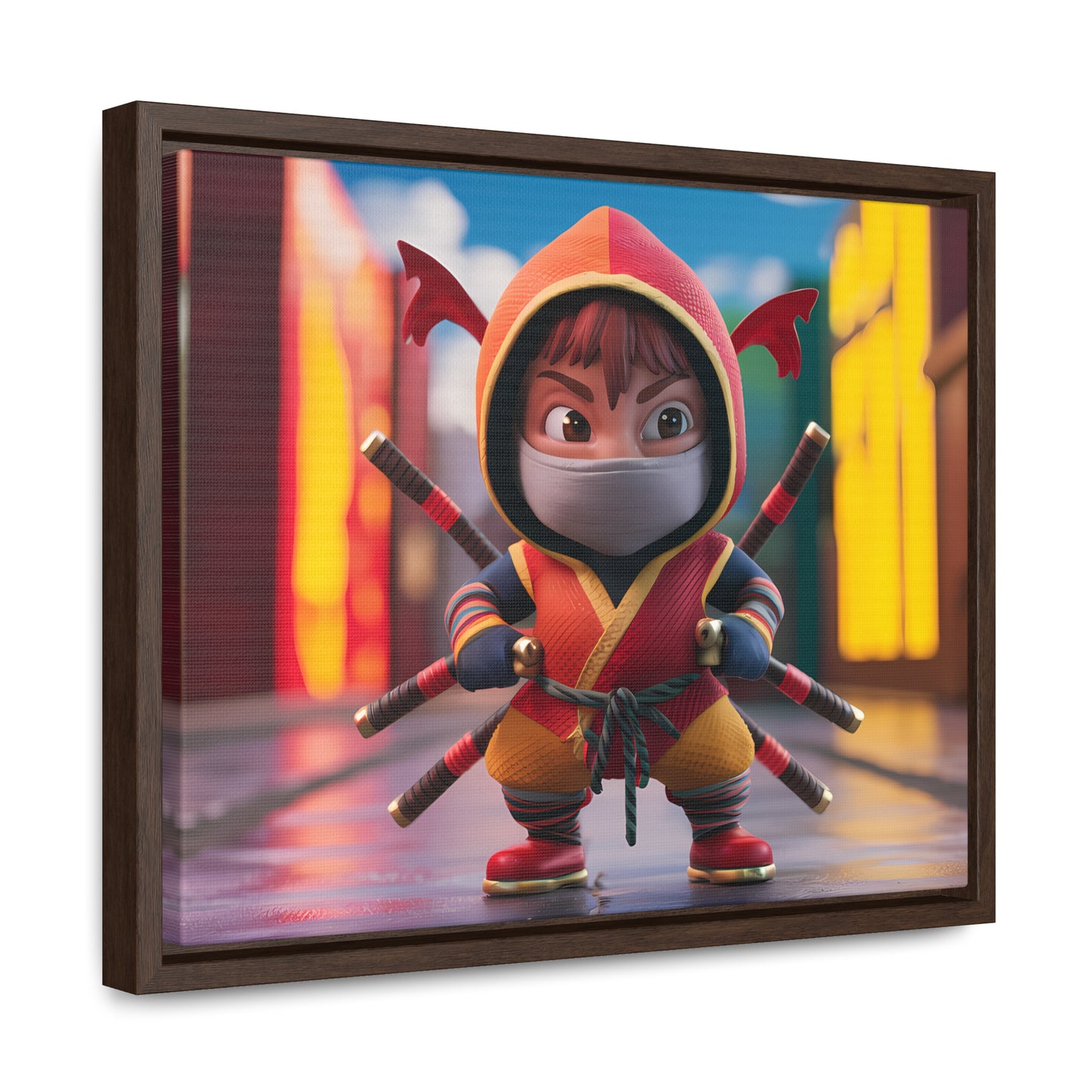 "Chibi Ninja Warrior in the City" - Gallery Canvas Wraps, Horizontal Frame
