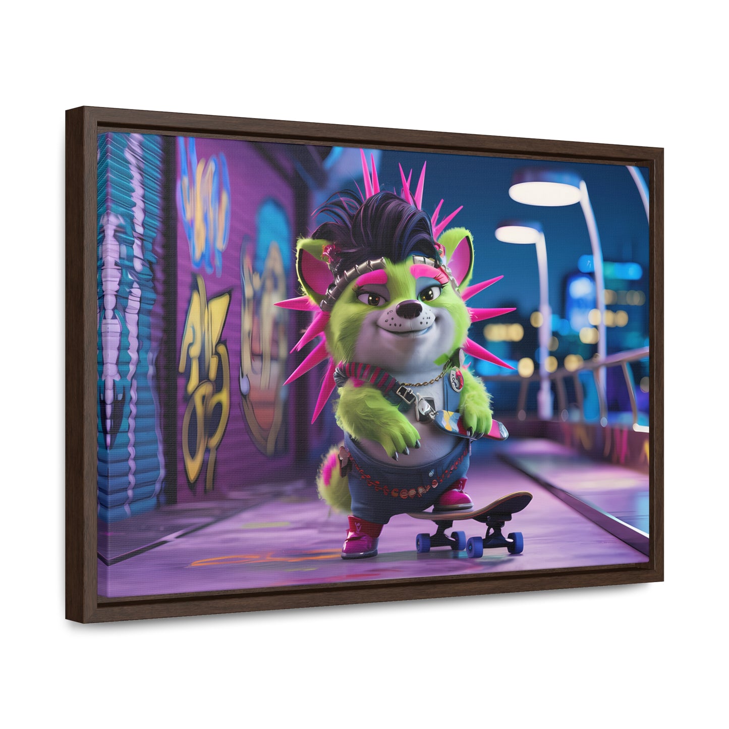 Punk Pup on a Neon Night - Gallery Canvas Wraps, Horizontal Frame
