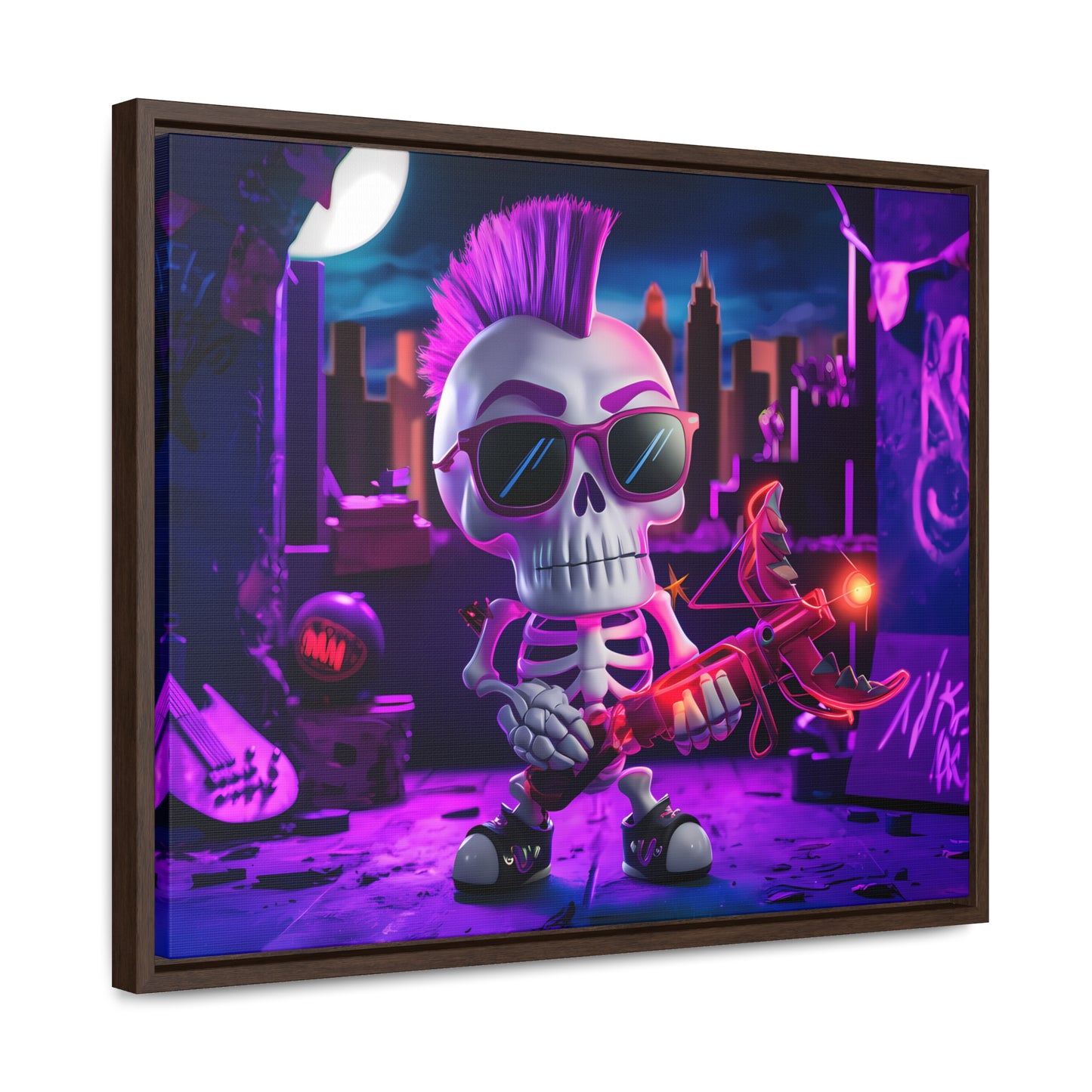 "Punk Rock Skeleton Warrior in Neon City" - Gallery Canvas Wraps, Horizontal Frame